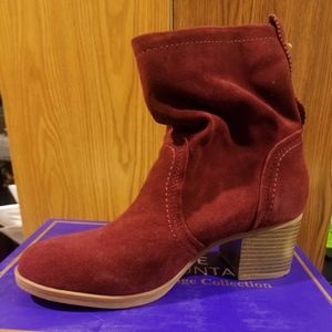 WINE BLOCK HEEL BOOTS